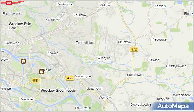 mapa Wilczyce gmina Długołęka, Wilczyce gmina Długołęka na mapie Targeo