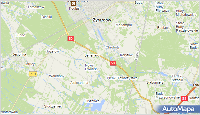 mapa Zazdrość gmina Radziejowice, Zazdrość gmina Radziejowice na mapie Targeo