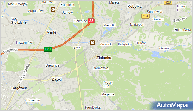 mapa Zielonka powiat wołomiński, Zielonka powiat wołomiński na mapie Targeo