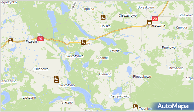 mapa Adamki gmina Koczała, Adamki gmina Koczała na mapie Targeo