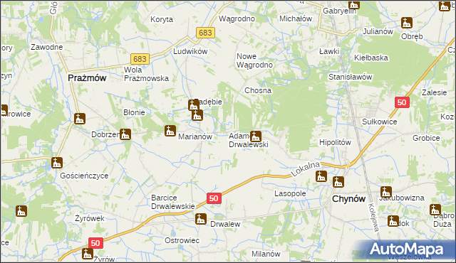 mapa Adamów Drwalewski, Adamów Drwalewski na mapie Targeo
