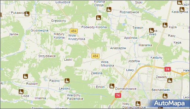 mapa Adamów gmina Bełchatów, Adamów gmina Bełchatów na mapie Targeo