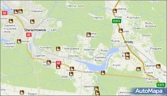 mapa Adamów gmina Brody, Adamów gmina Brody na mapie Targeo