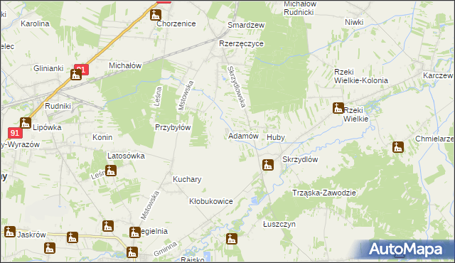mapa Adamów gmina Kłomnice, Adamów gmina Kłomnice na mapie Targeo