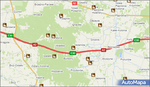 mapa Adamów gmina Krzymów, Adamów gmina Krzymów na mapie Targeo