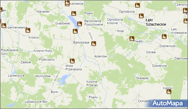 mapa Adamów gmina Łęki Szlacheckie, Adamów gmina Łęki Szlacheckie na mapie Targeo