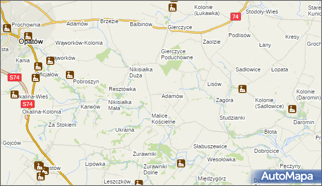mapa Adamów gmina Lipnik, Adamów gmina Lipnik na mapie Targeo