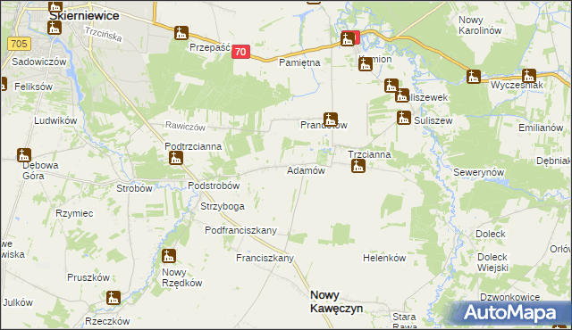 mapa Adamów gmina Nowy Kawęczyn, Adamów gmina Nowy Kawęczyn na mapie Targeo