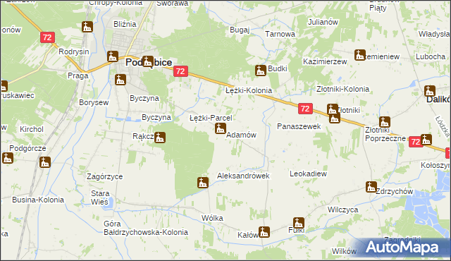 mapa Adamów gmina Poddębice, Adamów gmina Poddębice na mapie Targeo