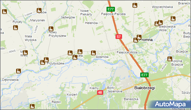 mapa Adamów gmina Promna, Adamów gmina Promna na mapie Targeo