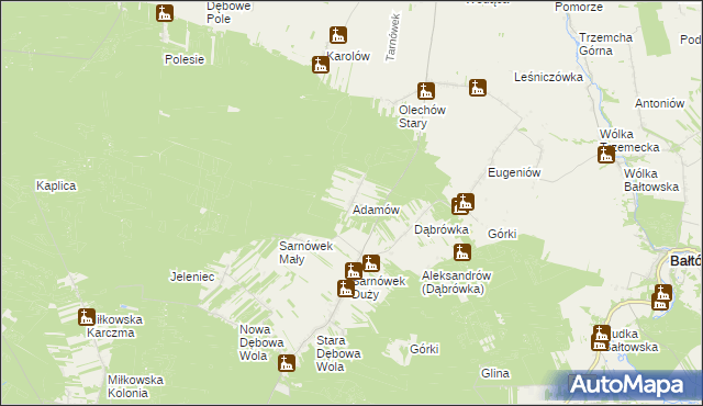 mapa Adamów gmina Sienno, Adamów gmina Sienno na mapie Targeo