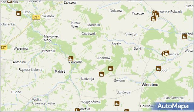 mapa Adamów gmina Wierzbno, Adamów gmina Wierzbno na mapie Targeo