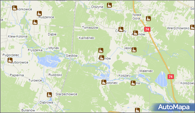 mapa Adamów gmina Żarnów, Adamów gmina Żarnów na mapie Targeo