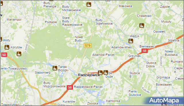 mapa Adamów-Parcel, Adamów-Parcel na mapie Targeo