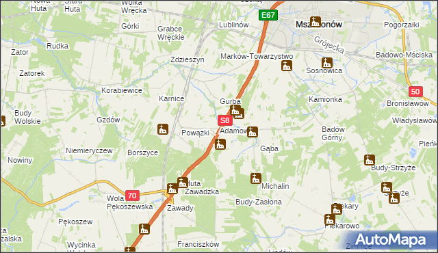 mapa Adamowice gmina Mszczonów, Adamowice gmina Mszczonów na mapie Targeo
