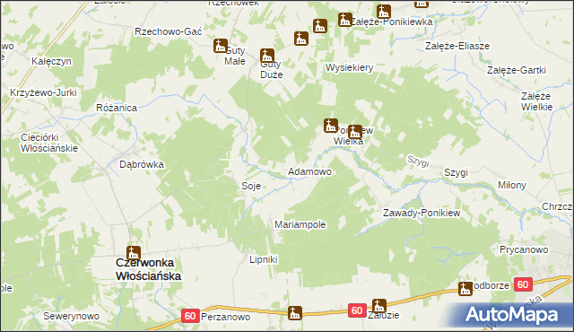 mapa Adamowo gmina Czerwonka, Adamowo gmina Czerwonka na mapie Targeo