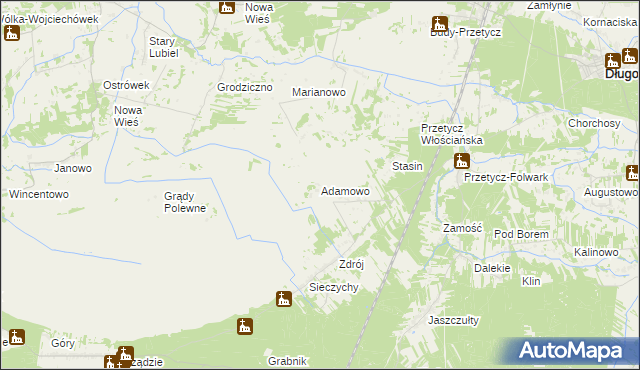 mapa Adamowo gmina Długosiodło, Adamowo gmina Długosiodło na mapie Targeo