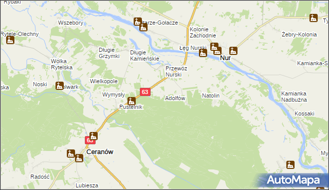 mapa Adolfów gmina Ceranów, Adolfów gmina Ceranów na mapie Targeo