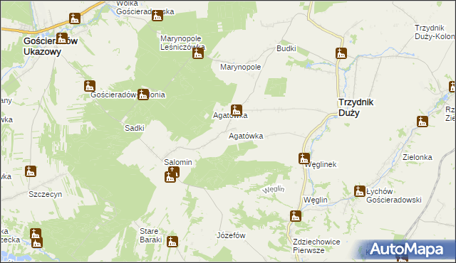 mapa Agatówka gmina Trzydnik Duży, Agatówka gmina Trzydnik Duży na mapie Targeo