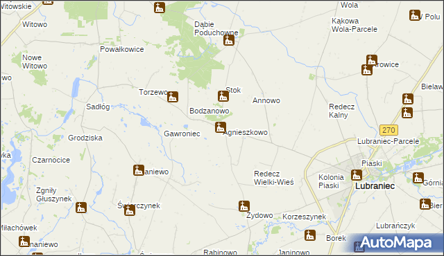 mapa Agnieszkowo gmina Lubraniec, Agnieszkowo gmina Lubraniec na mapie Targeo