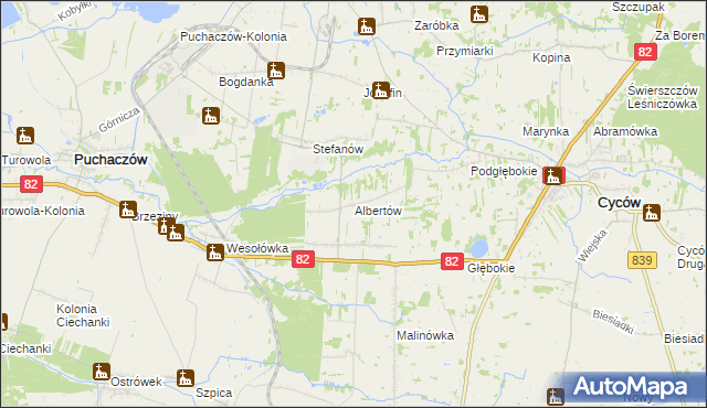 mapa Albertów gmina Puchaczów, Albertów gmina Puchaczów na mapie Targeo