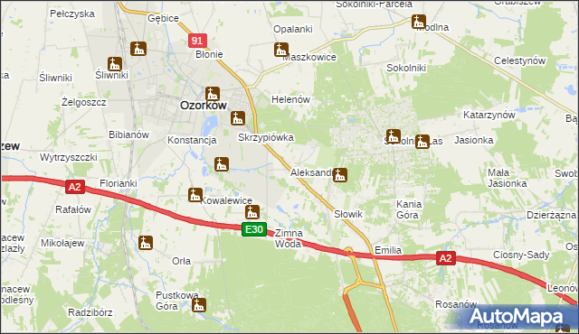 mapa Aleksandria gmina Ozorków, Aleksandria gmina Ozorków na mapie Targeo