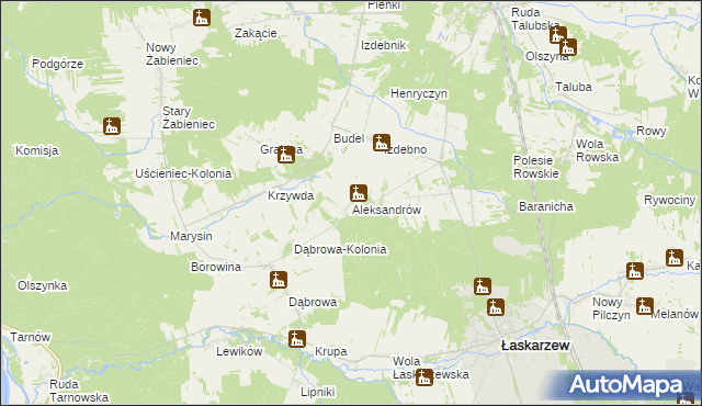 mapa Aleksandrów gmina Łaskarzew, Aleksandrów gmina Łaskarzew na mapie Targeo