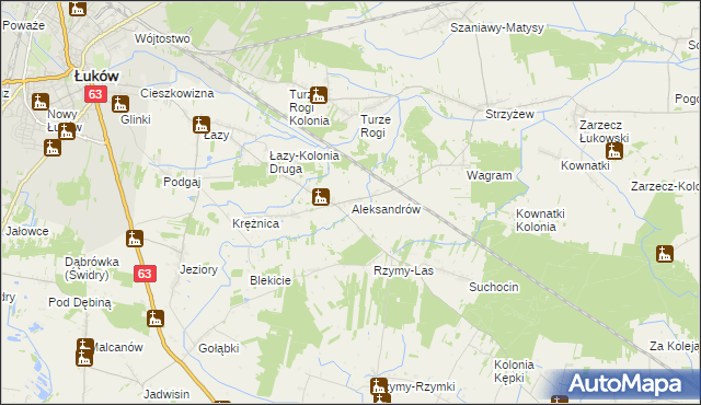 mapa Aleksandrów gmina Łuków, Aleksandrów gmina Łuków na mapie Targeo