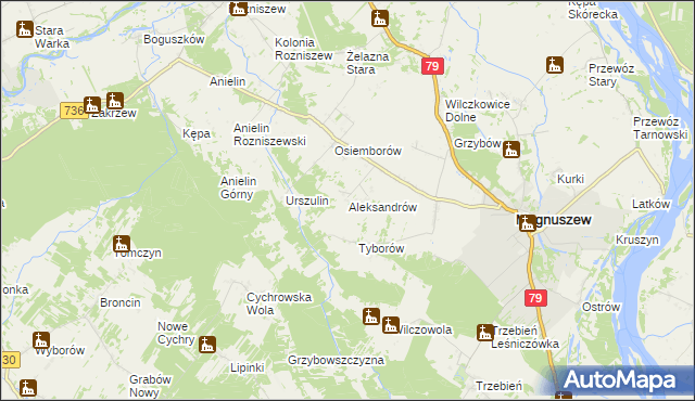 mapa Aleksandrów gmina Magnuszew, Aleksandrów gmina Magnuszew na mapie Targeo