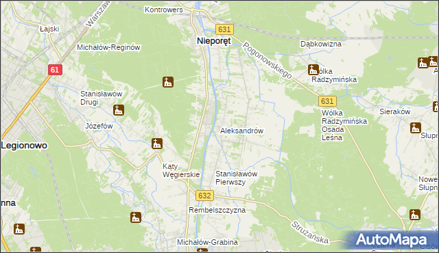 mapa Aleksandrów gmina Nieporęt, Aleksandrów gmina Nieporęt na mapie Targeo