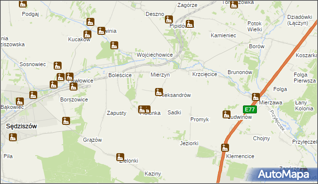 mapa Aleksandrów gmina Sędziszów, Aleksandrów gmina Sędziszów na mapie Targeo