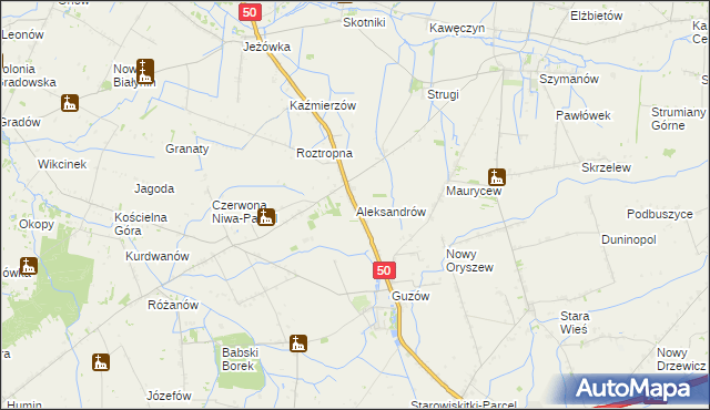 mapa Aleksandrów gmina Wiskitki, Aleksandrów gmina Wiskitki na mapie Targeo