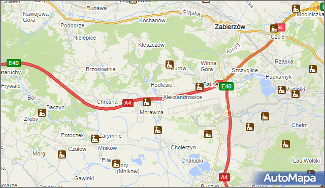 mapa Aleksandrowice gmina Zabierzów, Aleksandrowice gmina Zabierzów na mapie Targeo