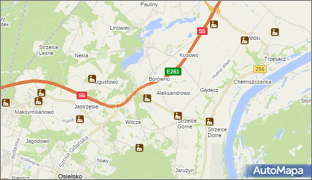mapa Aleksandrowo gmina Dobrcz, Aleksandrowo gmina Dobrcz na mapie Targeo