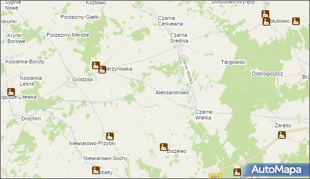 mapa Aleksandrowo gmina Grodzisk, Aleksandrowo gmina Grodzisk na mapie Targeo