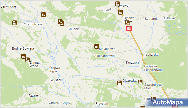 mapa Aleksandrowo gmina Lelis, Aleksandrowo gmina Lelis na mapie Targeo