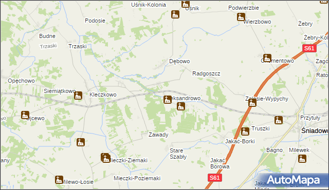 mapa Aleksandrowo gmina Troszyn, Aleksandrowo gmina Troszyn na mapie Targeo