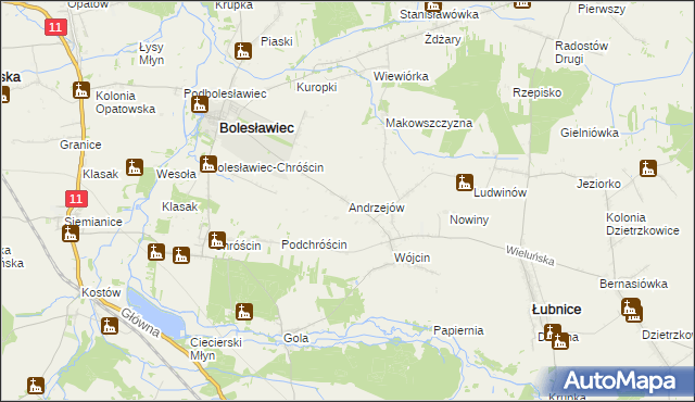 mapa Andrzejów gmina Łubnice, Andrzejów gmina Łubnice na mapie Targeo