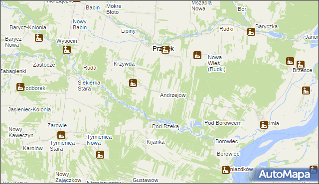 mapa Andrzejów gmina Przyłęk, Andrzejów gmina Przyłęk na mapie Targeo
