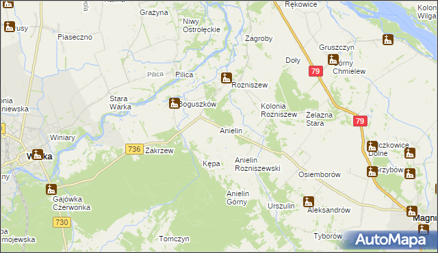 mapa Anielin gmina Magnuszew, Anielin gmina Magnuszew na mapie Targeo
