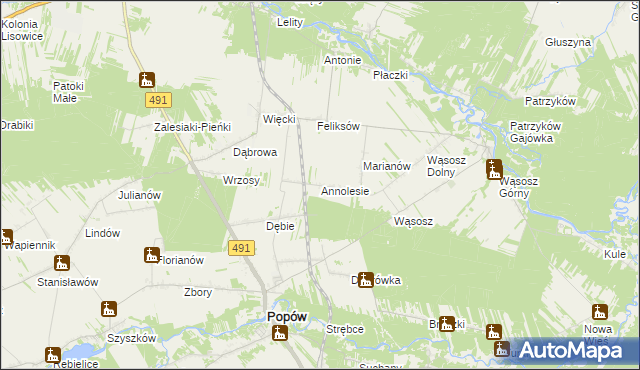 mapa Annolesie gmina Popów, Annolesie gmina Popów na mapie Targeo