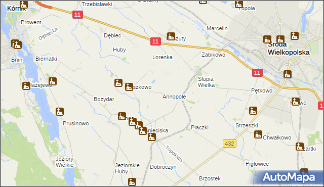 mapa Annopole gmina Środa Wielkopolska, Annopole gmina Środa Wielkopolska na mapie Targeo
