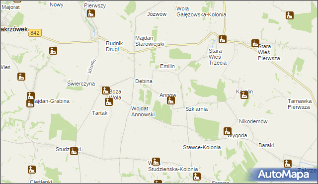 mapa Annów gmina Zakrzew, Annów gmina Zakrzew na mapie Targeo