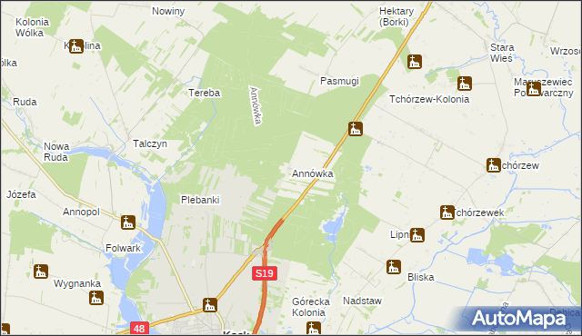 mapa Annówka gmina Kock, Annówka gmina Kock na mapie Targeo