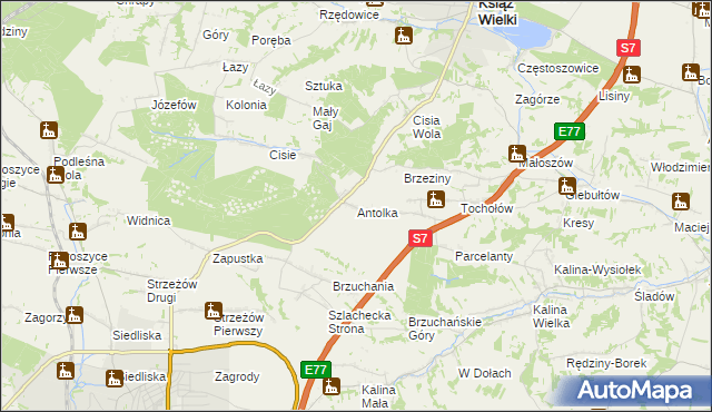 mapa Antolka gmina Książ Wielki, Antolka gmina Książ Wielki na mapie Targeo