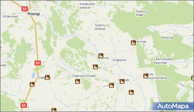 mapa Antonia gmina Rozogi, Antonia gmina Rozogi na mapie Targeo