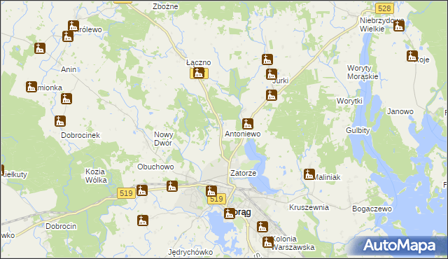 mapa Antoniewo gmina Morąg, Antoniewo gmina Morąg na mapie Targeo