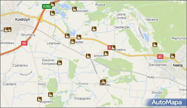 mapa Antonin gmina Kostrzyn, Antonin gmina Kostrzyn na mapie Targeo