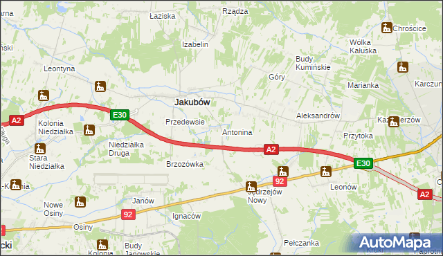 mapa Antonina gmina Jakubów, Antonina gmina Jakubów na mapie Targeo