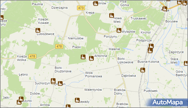 mapa Antonina gmina Poddębice, Antonina gmina Poddębice na mapie Targeo